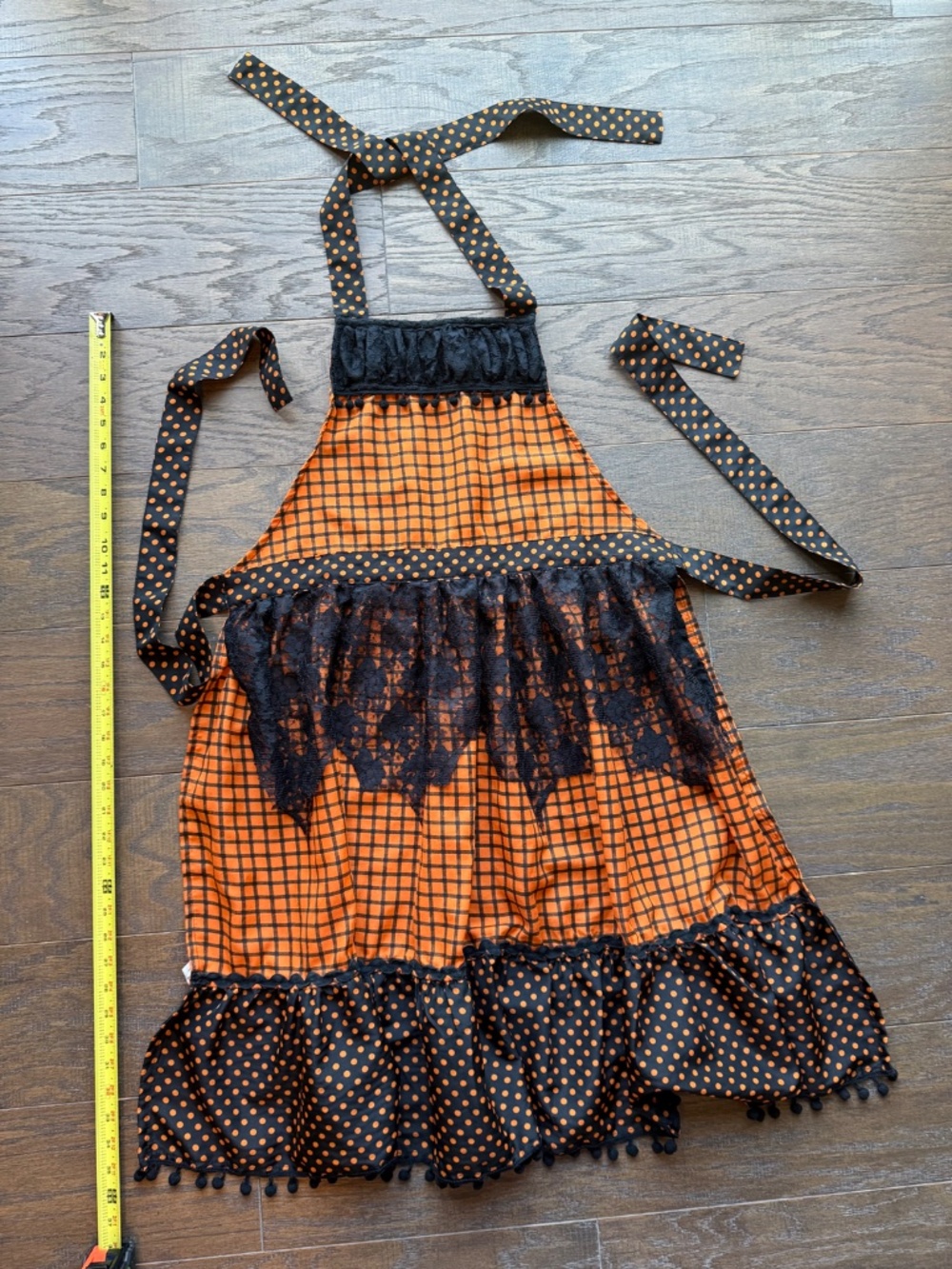 Pier 1 Imports Halloween Apron Orange Black Polka Dot Lace Spiderweb Cottagecore